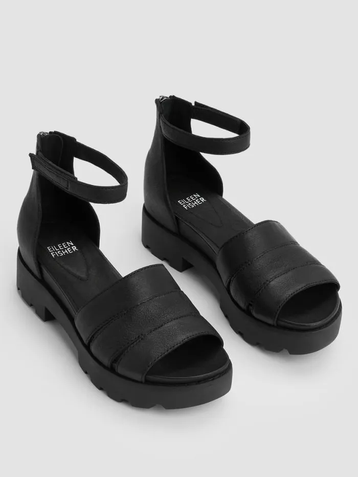 Eileen Fisher Shoes Heir Tumbled Leather Wedge Sandal Black 8211 Shop