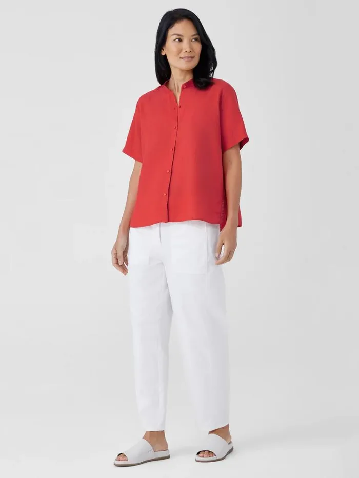 Eileen Fisher Tops and Tees Organic Handkerchief Linen Band Collar ShortSleeve Shirt Flame 8211 Shop
