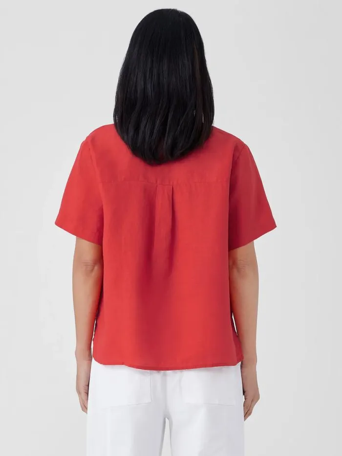 Eileen Fisher Tops and Tees Organic Handkerchief Linen Band Collar ShortSleeve Shirt Flame 8211 Shop