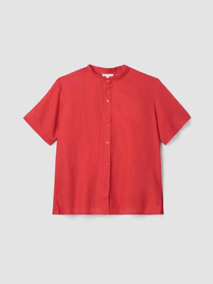 Eileen Fisher Tops and Tees Organic Handkerchief Linen Band Collar ShortSleeve Shirt Flame 8211 Shop