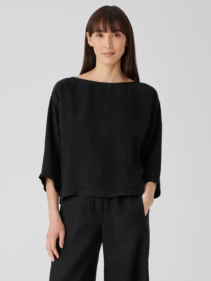 Eileen Fisher Tops and Tees Sandwashed TwillBoxTop Black 8211 Shop