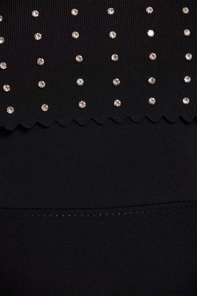 Embellished Bardot Knit Gown Black Women Needle and Thread Dresses