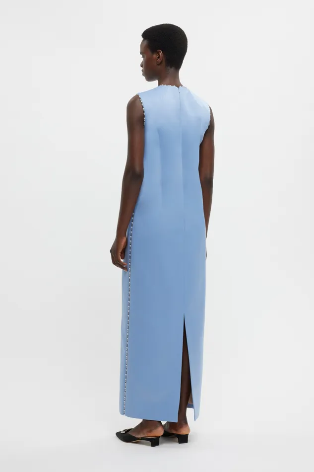 Emilia Wickstead Amon Embellished Dress In Baby Blue Doppio Satin Women Gowns