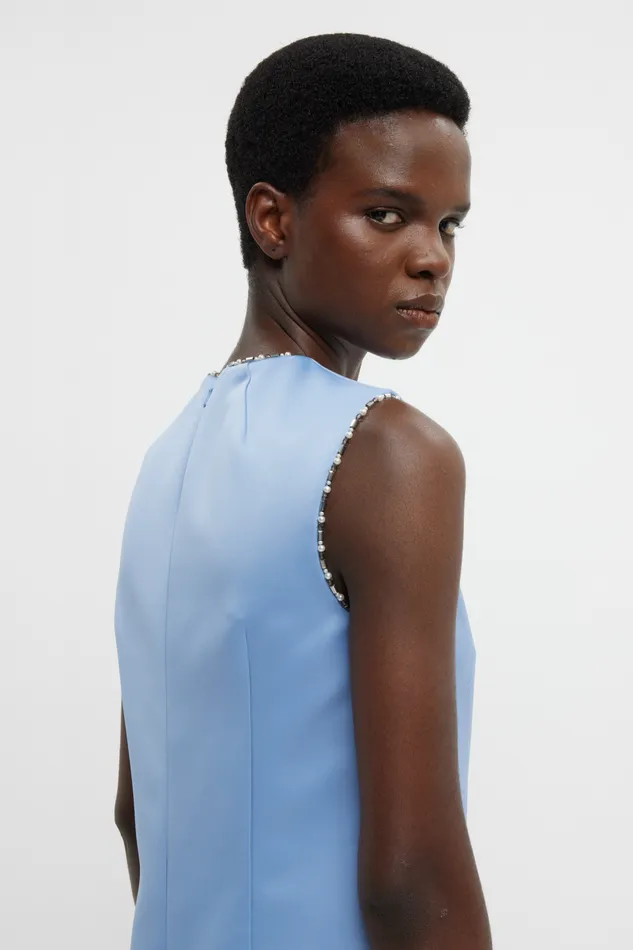 Emilia Wickstead Amon Embellished Dress In Baby Blue Doppio Satin Women Gowns