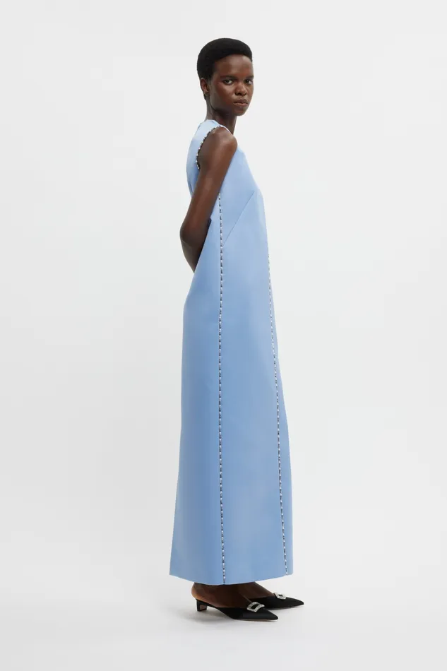 Emilia Wickstead Amon Embellished Dress In Baby Blue Doppio Satin Women Gowns