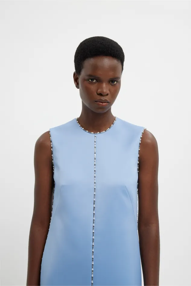 Emilia Wickstead Amon Embellished Dress In Baby Blue Doppio Satin Women Gowns