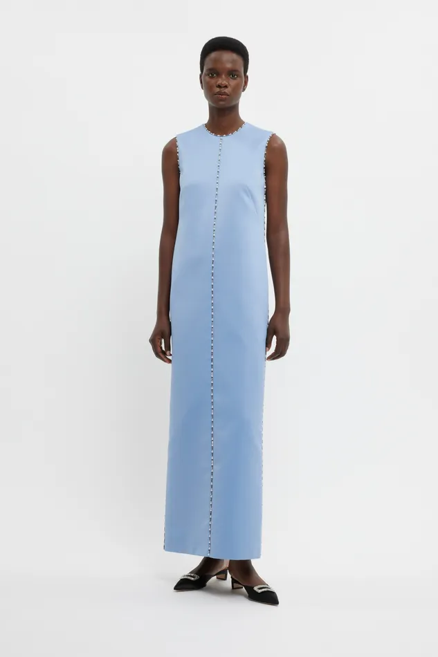 Emilia Wickstead Amon Embellished Dress In Baby Blue Doppio Satin Women Gowns