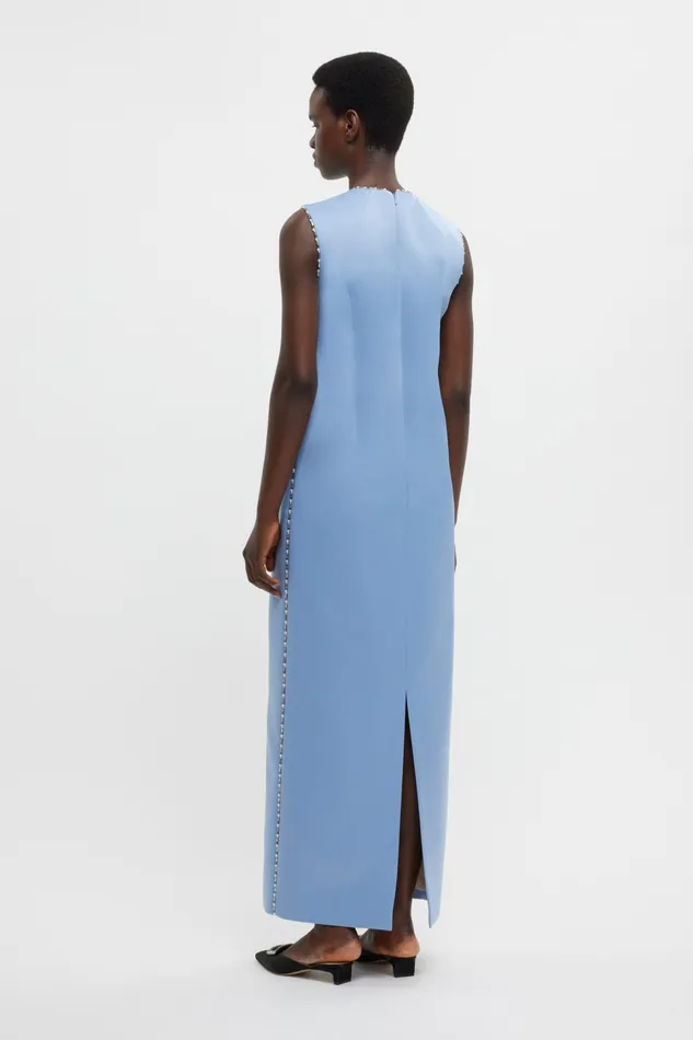 Emilia Wickstead Amon Embellished Dress In Baby Blue Doppio Satin Women Gowns