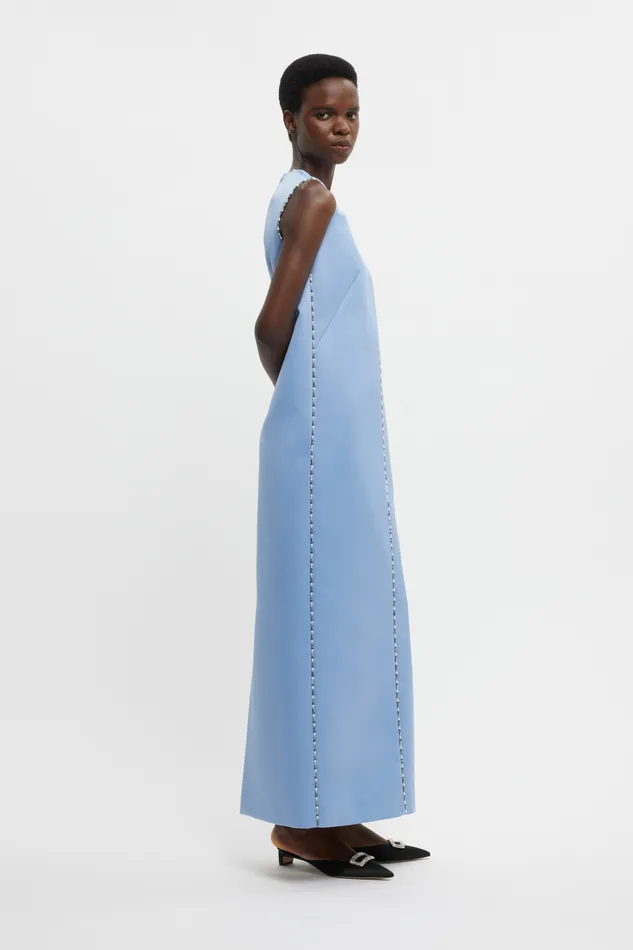 Emilia Wickstead Amon Embellished Dress In Baby Blue Doppio Satin Women Gowns