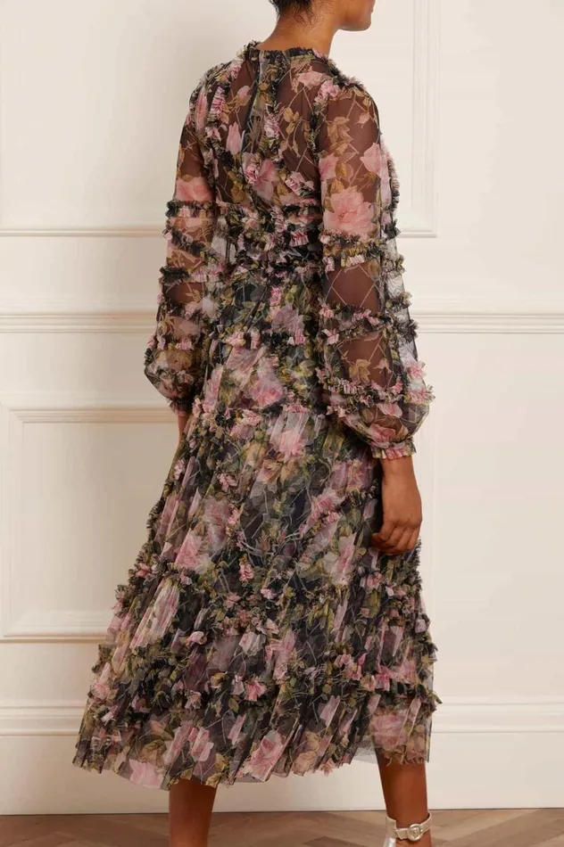 English Rose Diamond Ruffle Ballerina Dress Black Women Needle and Thread Dresses
