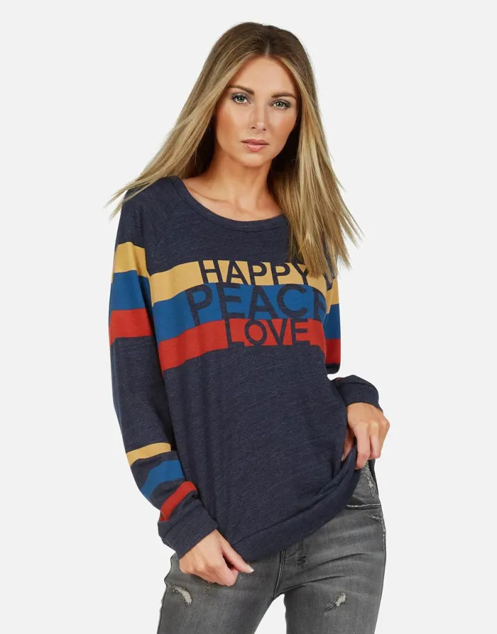 Everly Happy Peace Love Port Navy Women039s Lauren Moshi Long Sleeve
