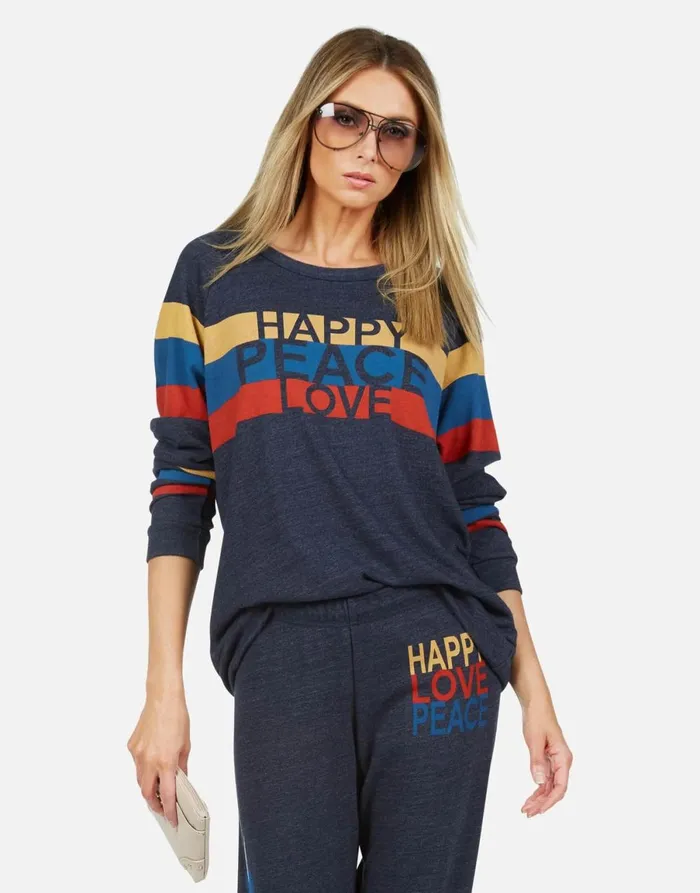 Everly Happy Peace Love Port Navy Women039s Lauren Moshi Long Sleeve