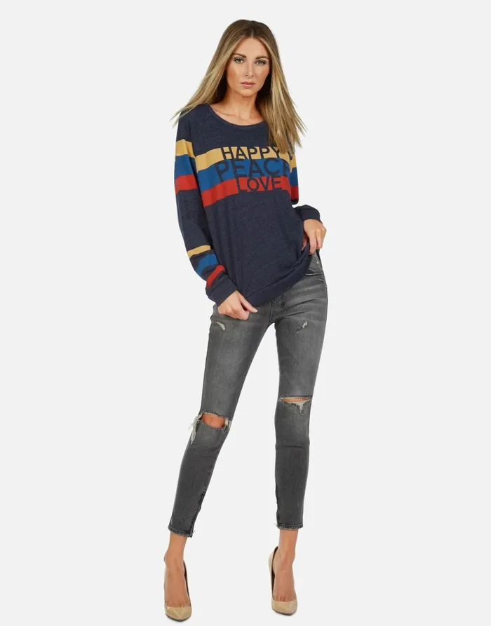 Everly Happy Peace Love Port Navy Women039s Lauren Moshi Long Sleeve