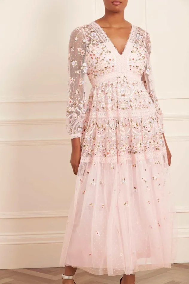 Garland Ribbon Ankle Gown Pink Women Needle and Thread Dresses