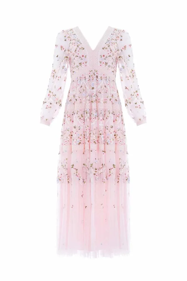 Garland Ribbon Ankle Gown Pink Women Needle and Thread Dresses