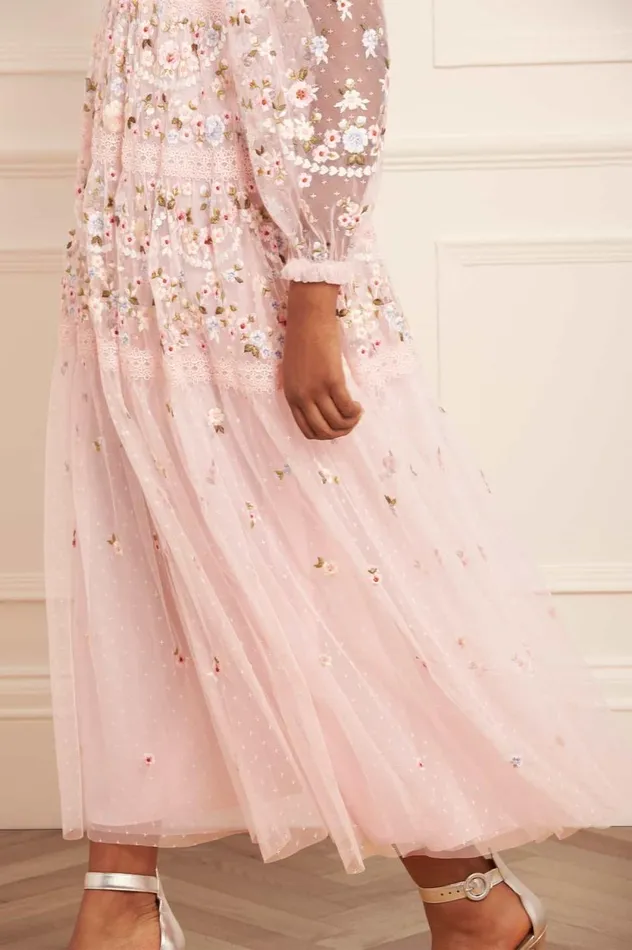 Garland Ribbon Ankle Gown Pink Women Needle and Thread Dresses