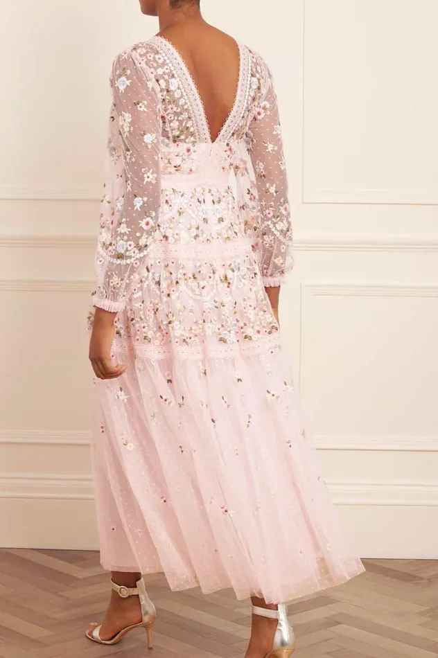 Garland Ribbon Ankle Gown Pink Women Needle and Thread Dresses