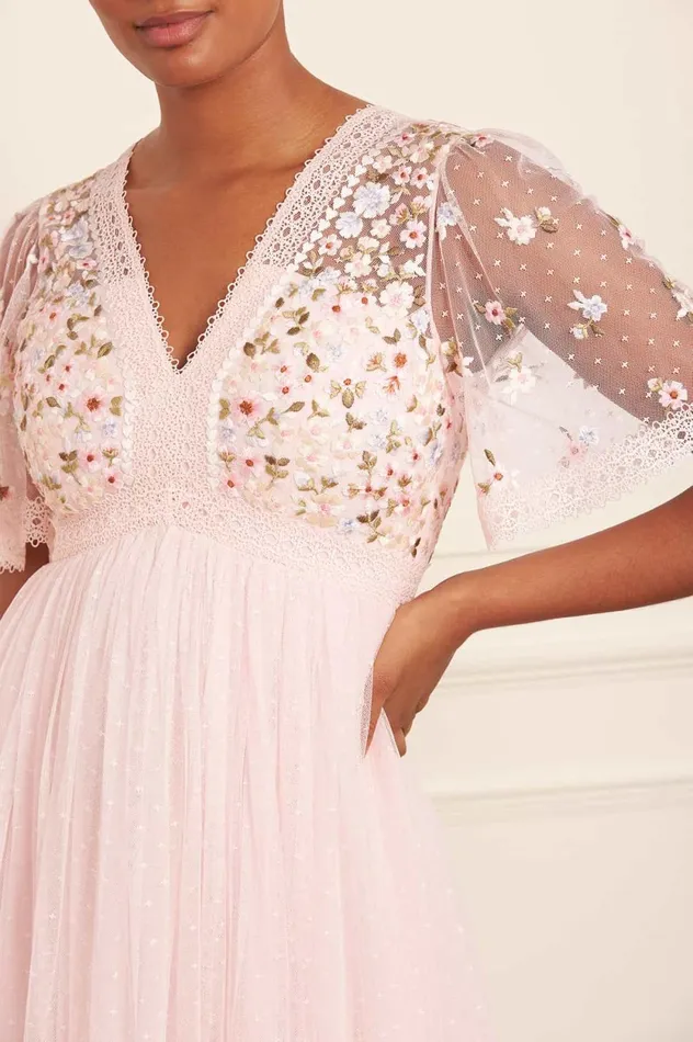 Garland Ribbon Bodice Ankle Gown Pink Women Needle and Thread Dresses