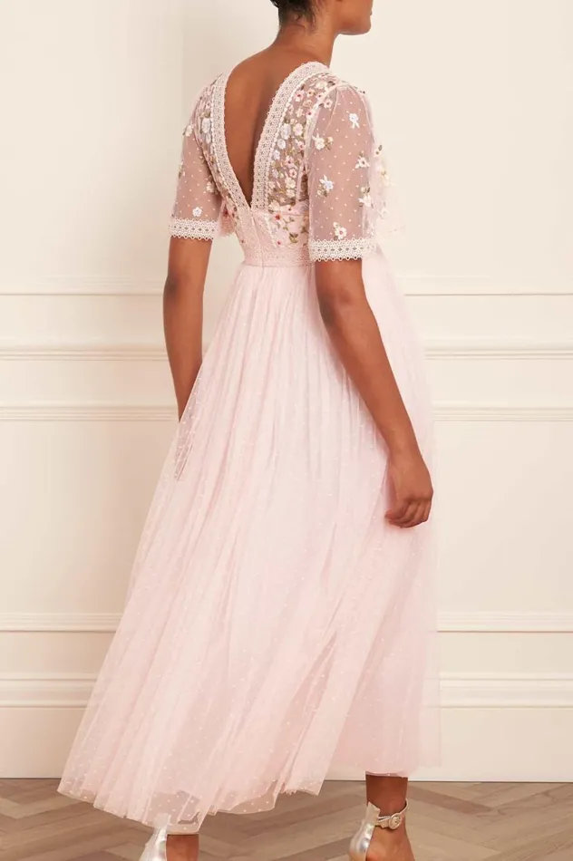 Garland Ribbon Bodice Ankle Gown Pink Women Needle and Thread Dresses