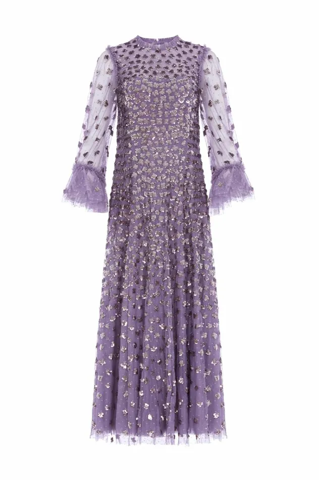 Glisten Long Sleeve Ankle Gown Purple Women Needle and Thread Dresses