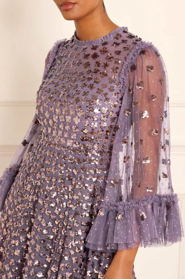 Glisten Long Sleeve Ankle Gown Purple Women Needle and Thread Dresses