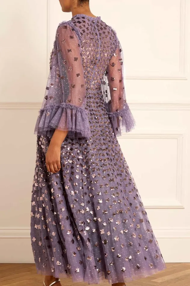 Glisten Long Sleeve Ankle Gown Purple Women Needle and Thread Dresses
