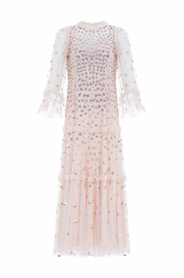 Glisten Tiered Ankle Gown Beige Women Needle and Thread Dresses