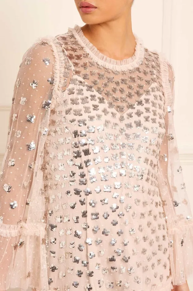 Glisten Tiered Ankle Gown Beige Women Needle and Thread Dresses