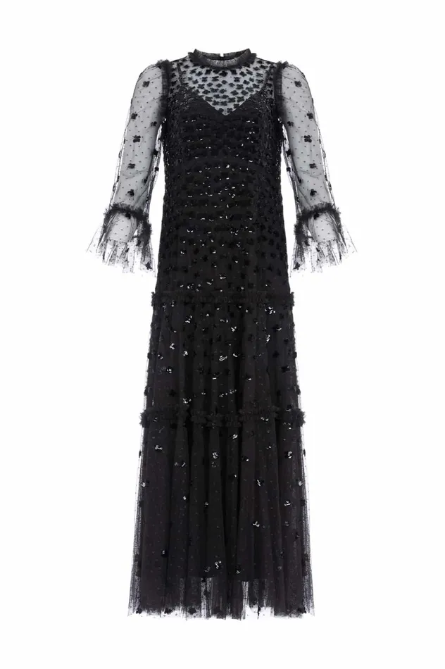 Glisten Tiered Ankle Gown Black Women Needle and Thread Dresses