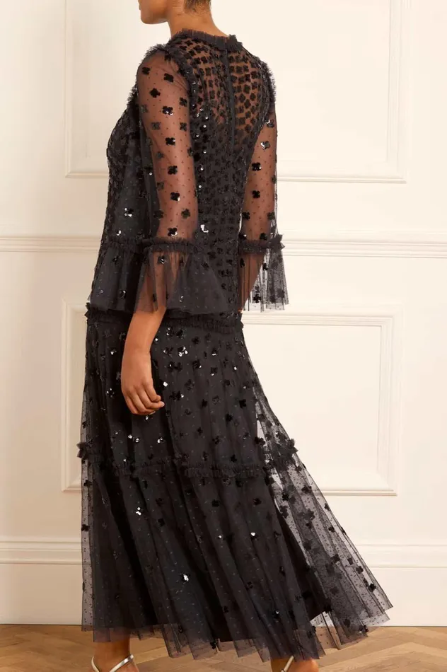 Glisten Tiered Ankle Gown Black Women Needle and Thread Dresses