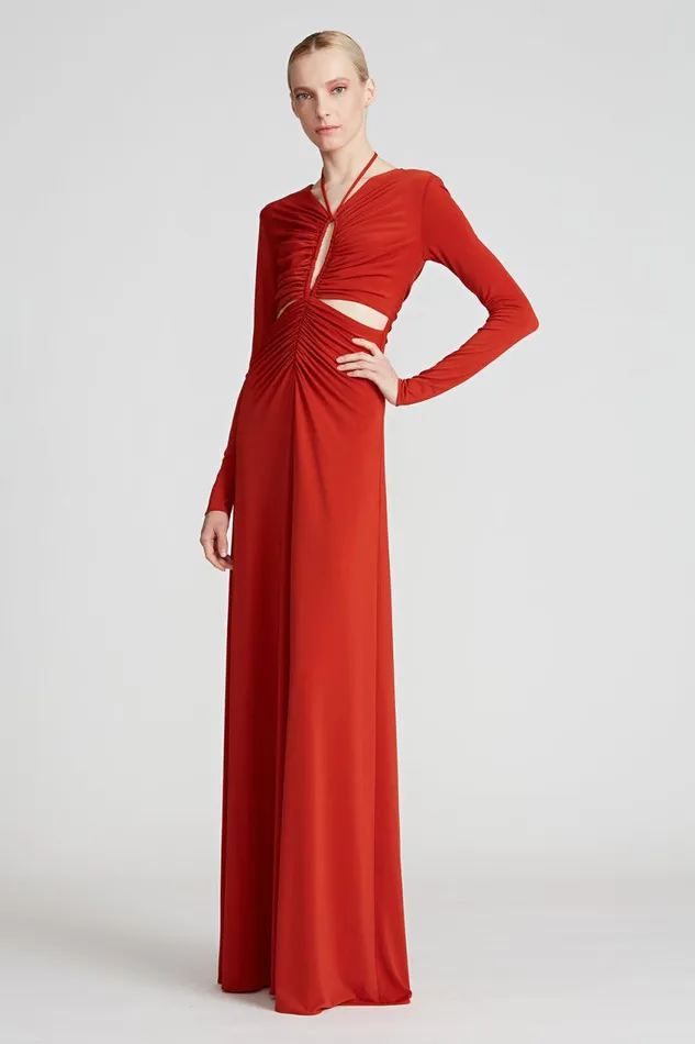 Gowns Women Halston Baylee Jersey Halter Gown Rust