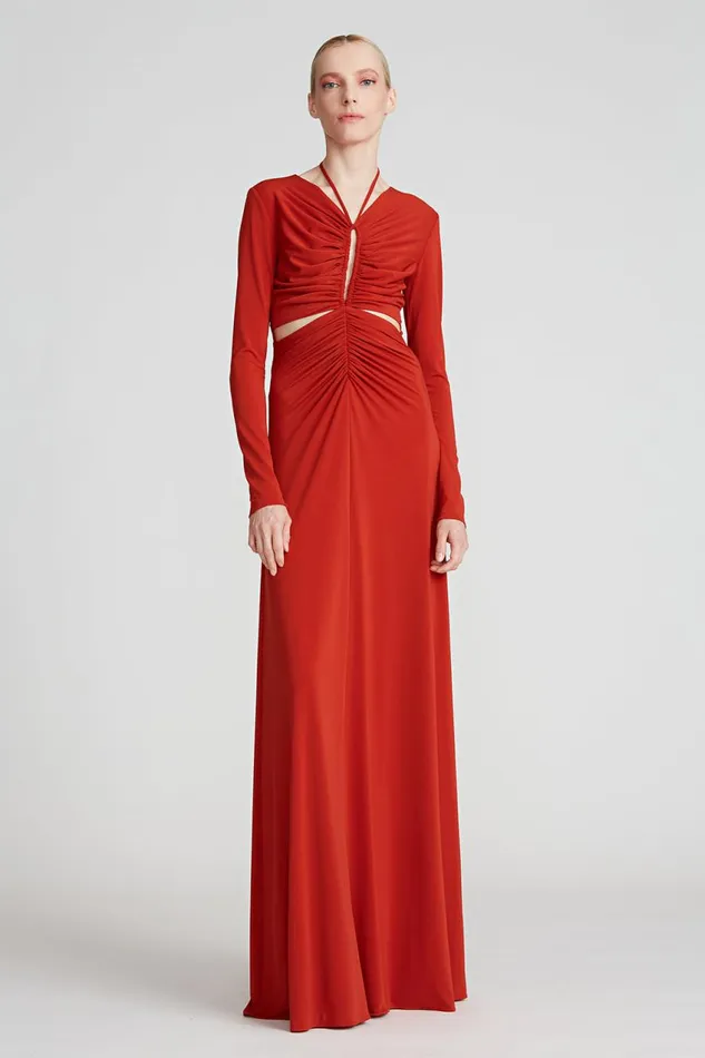 Gowns Women Halston Baylee Jersey Halter Gown Rust