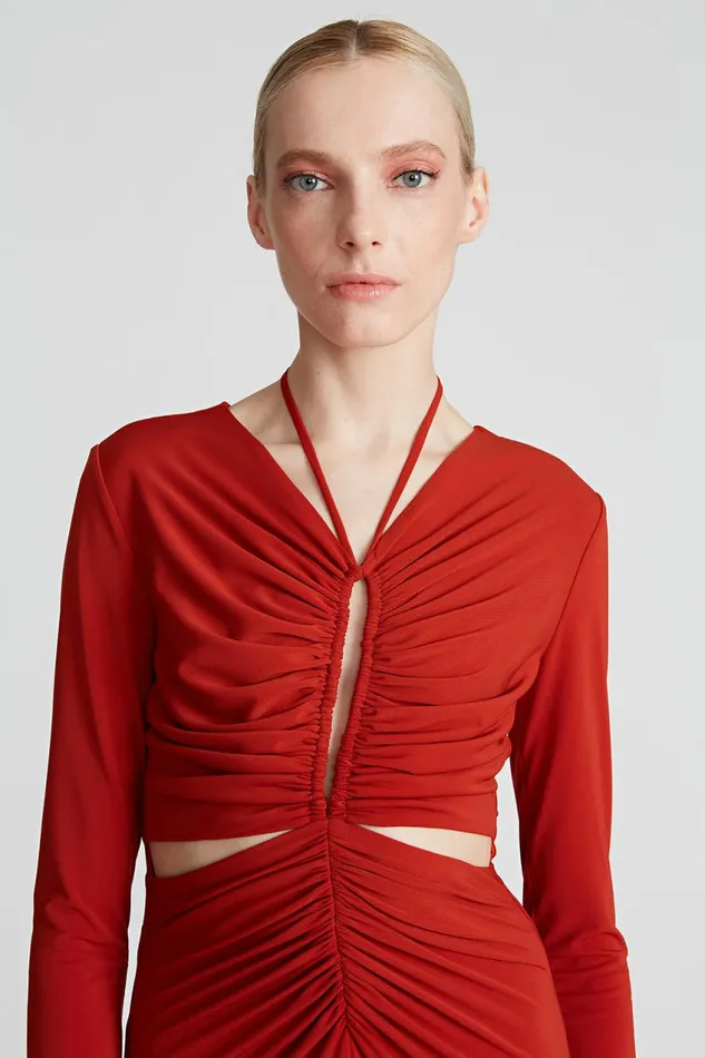 Gowns Women Halston Baylee Jersey Halter Gown Rust