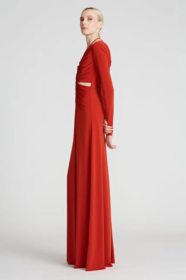 Gowns Women Halston Baylee Jersey Halter Gown Rust