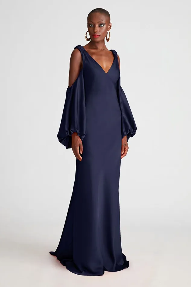 Gowns Women Halston Binnie Gown In Satin Navy