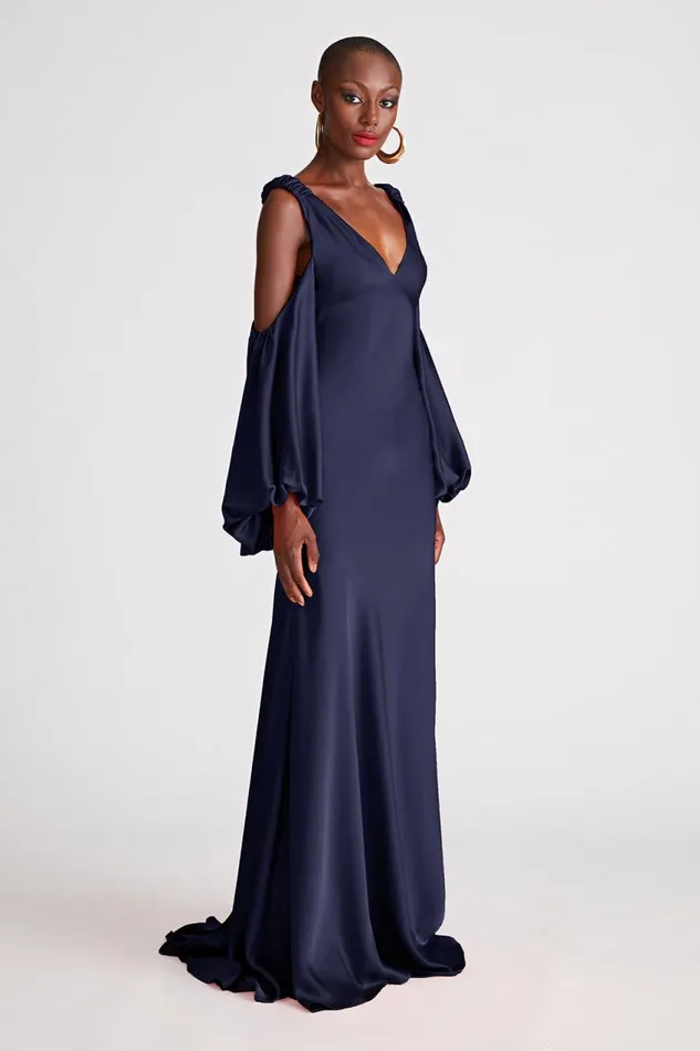 Gowns Women Halston Binnie Gown In Satin Navy