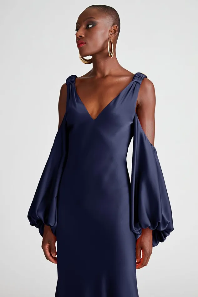 Gowns Women Halston Binnie Gown In Satin Navy