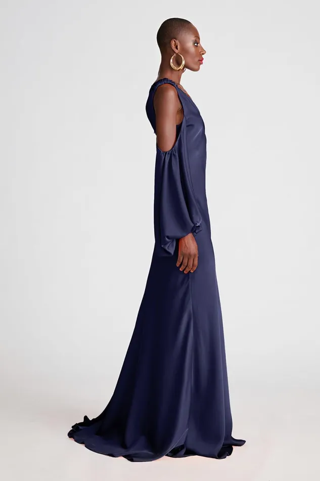 Gowns Women Halston Binnie Gown In Satin Navy