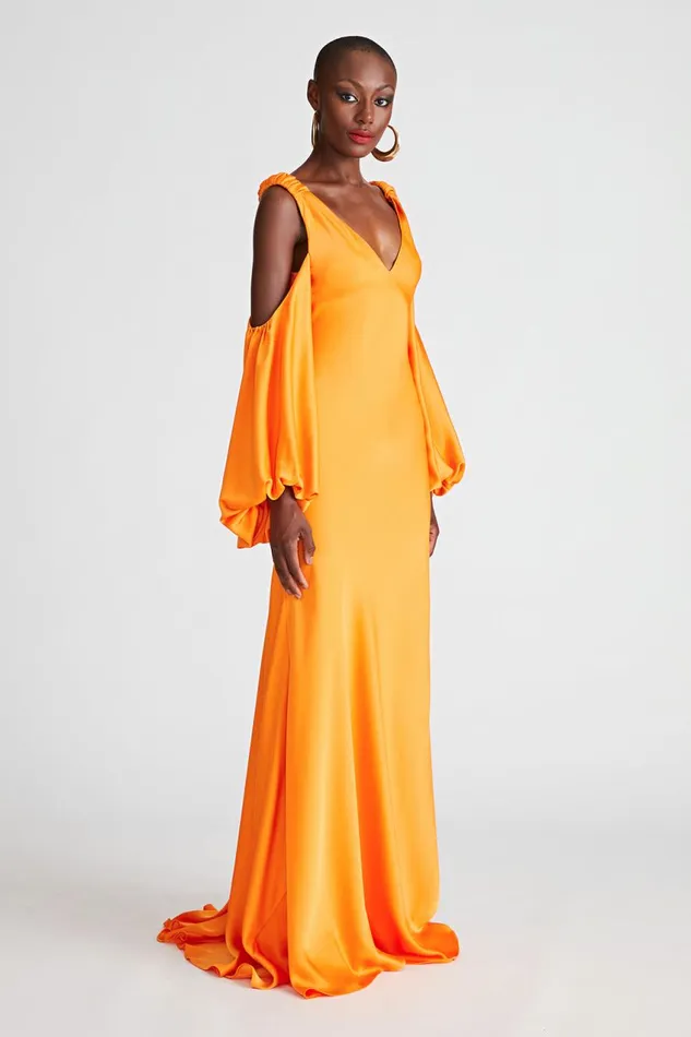 Gowns Women Halston Binnie Gown In Satin Tangerine