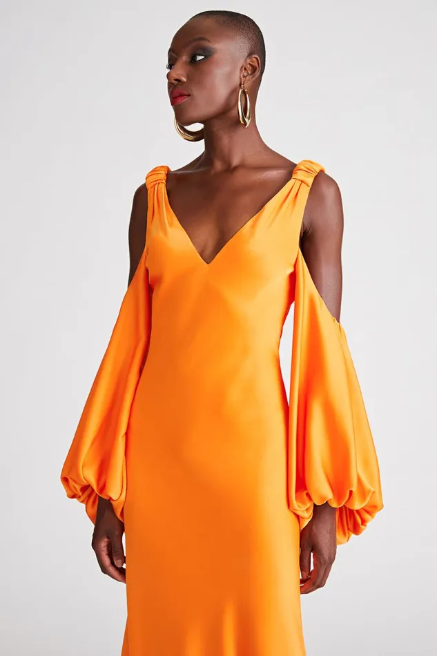 Gowns Women Halston Binnie Gown In Satin Tangerine