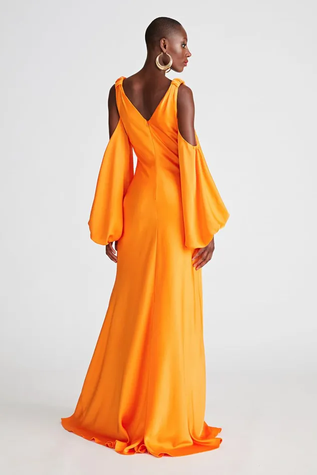 Gowns Women Halston Binnie Gown In Satin Tangerine