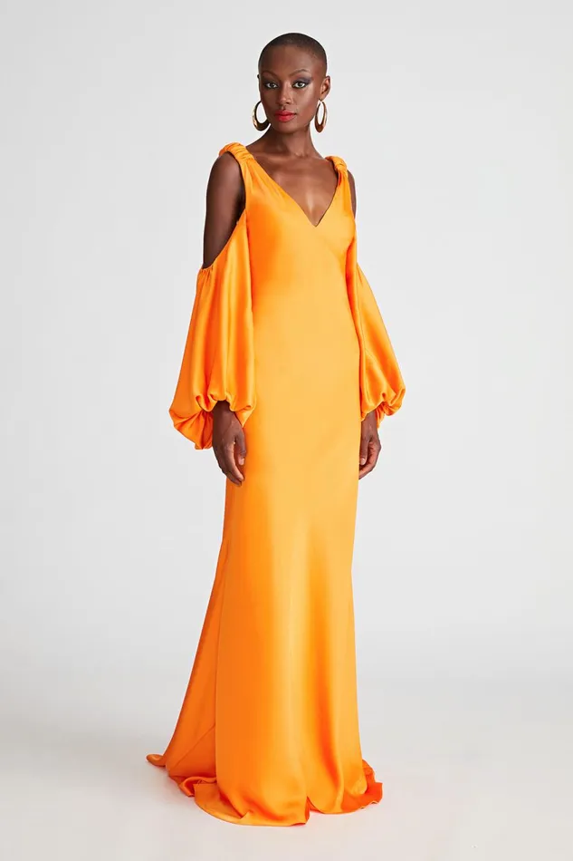 Gowns Women Halston Binnie Gown In Satin Tangerine
