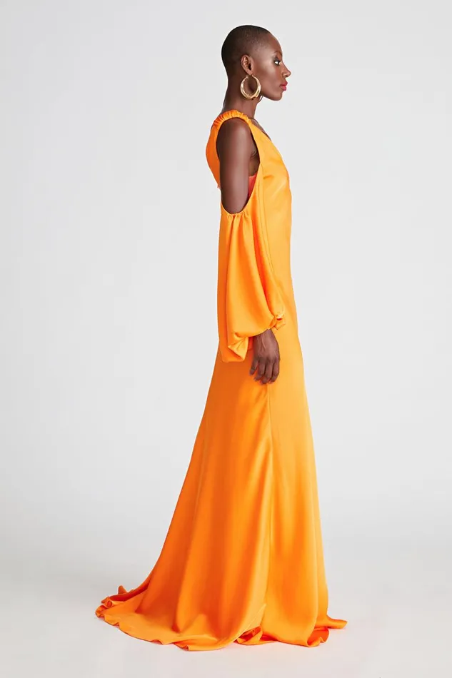 Gowns Women Halston Binnie Gown In Satin Tangerine