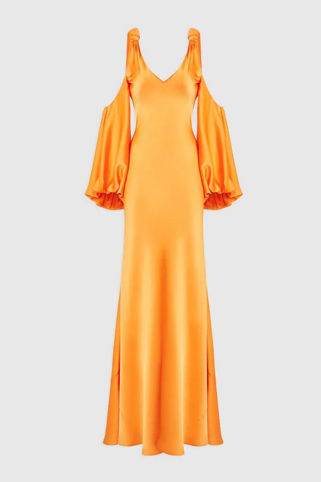 Gowns Women Halston Binnie Gown In Satin Tangerine