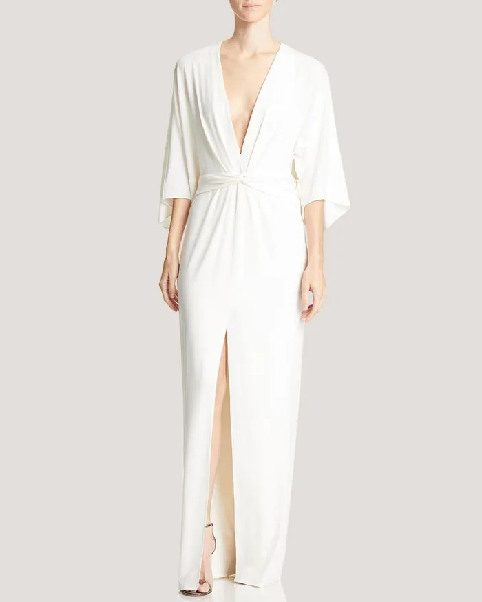 Gowns Women Halston Low VNeck Twist Waist Gown Chalk