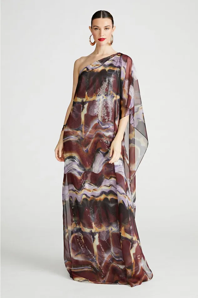 Gowns Women Halston Ushi Gown In Sequin and Chiffon Earth Strata
