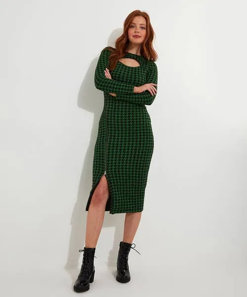 Greta Zip Through Stretch Jacquard Dress Green Apparel Dresses Joebrowns