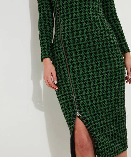 Greta Zip Through Stretch Jacquard Dress Green Apparel Dresses Joebrowns