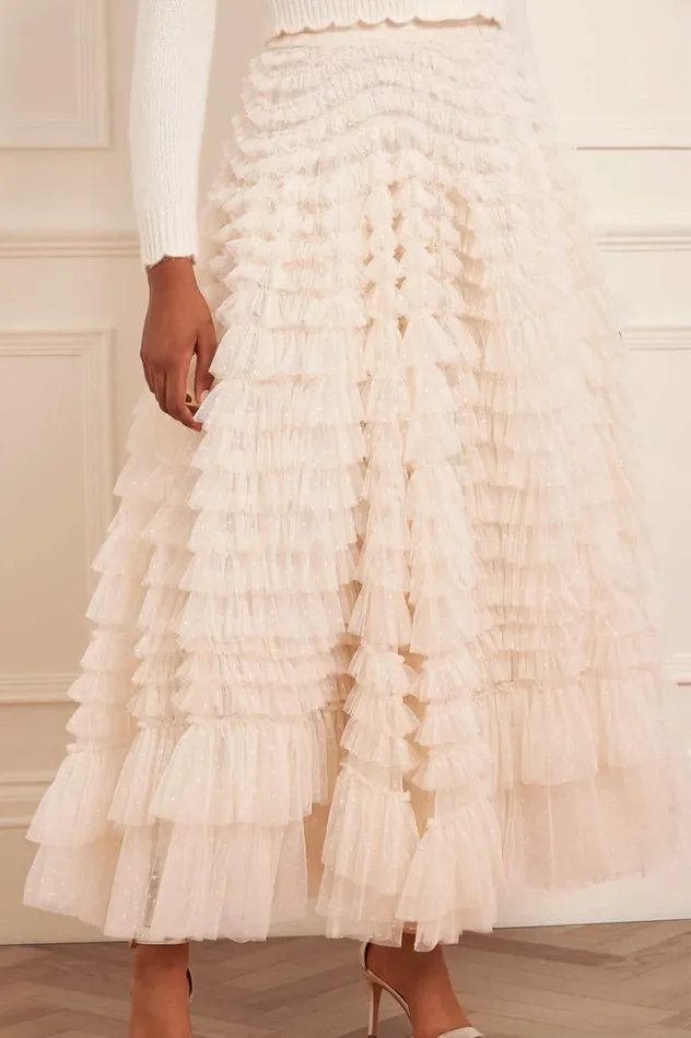 Hattie Ruffle Ankle Skirt Champagne Women Needle and Thread Skirts