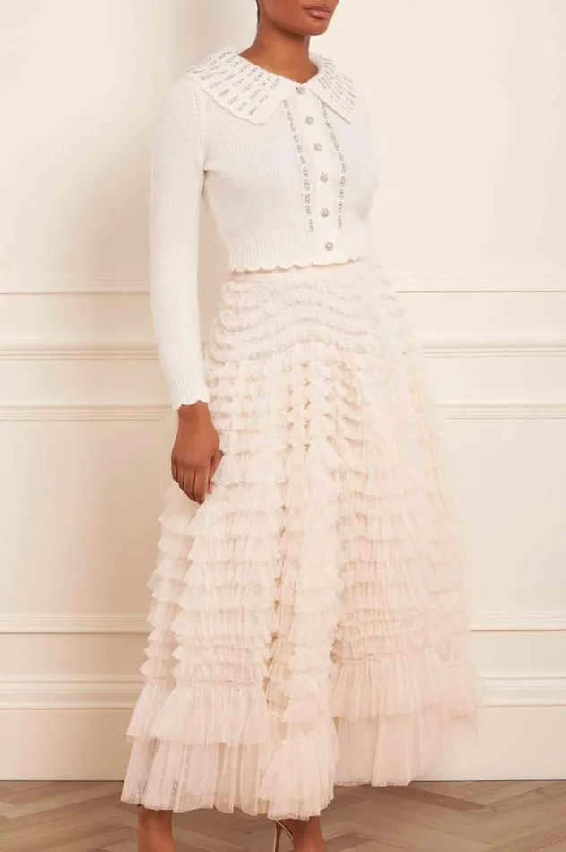 Hattie Ruffle Ankle Skirt Champagne Women Needle and Thread Skirts